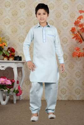 Feeroze Linen Cotton With Solid Work Kids Pathani 1