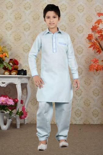Feeroze Linen Cotton With Solid Work Kids Pathani