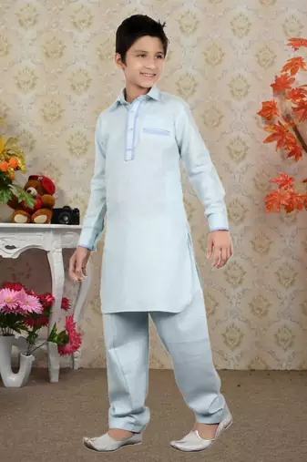 Feeroze Linen Cotton With Solid Work Kids Pathani