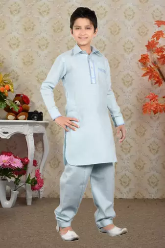 Feeroze Linen Cotton With Solid Work Kids Pathani