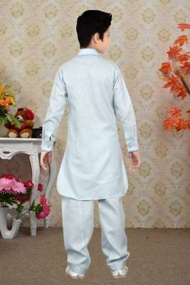 Feeroze Linen Cotton With Solid Work Kids Pathani 4