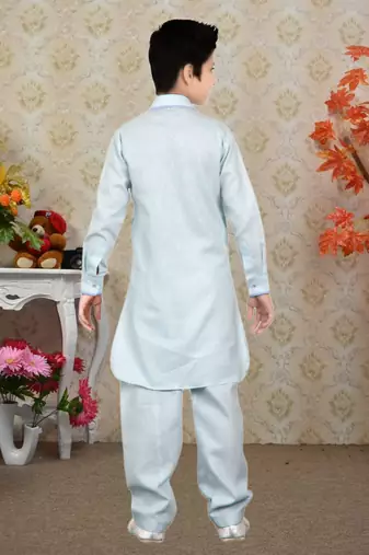 Feeroze Linen Cotton With Solid Work Kids Pathani