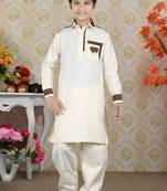 Gold Linen Cotton With Solid Work Kids Boys Pathani