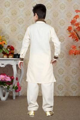 Gold Linen Cotton With Solid Work Kids Boys Pathani 4