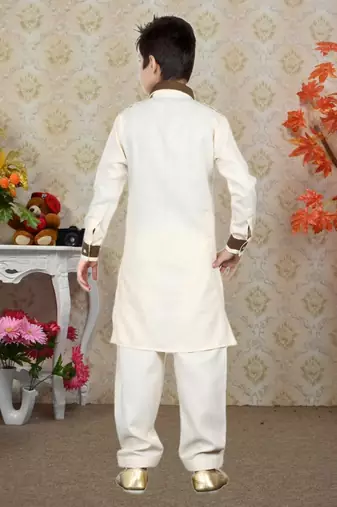 Gold Linen Cotton With Solid Work Kids Boys Pathani