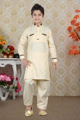 Gold Linen Cotton Pathani With Solid Work Kids Boys Pathani 1