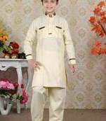 Gold Linen Cotton Pathani With Solid Work Kids Boys Pathani