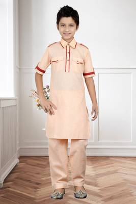 Gajari Linen Cotton Pathani With Solid Work Kids Boys Pathani 1