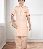 Gajari Linen Cotton Pathani With Solid Work Kids Boys Pathani
