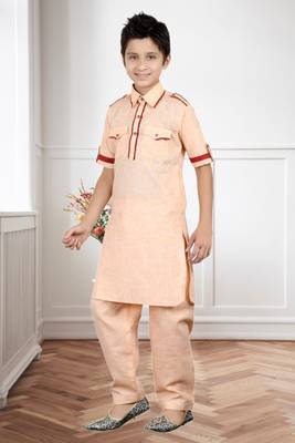 Gajari Linen Cotton Pathani With Solid Work Kids Boys Pathani 2