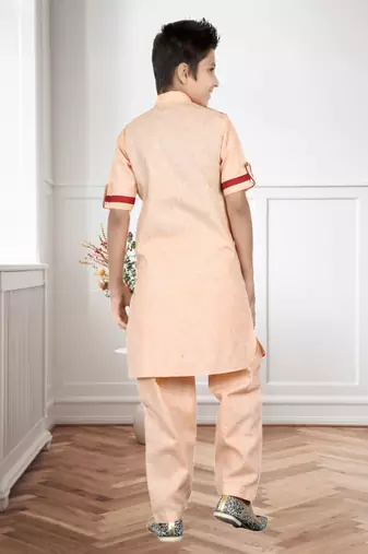 Gajari Linen Cotton Pathani With Solid Work Kids Boys Pathani