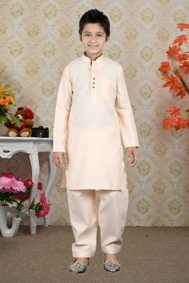 Gold Linen Cotton Pathani With Solid Work Kids Boys Pathani 1