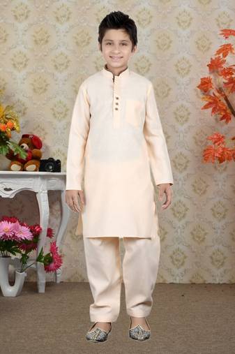 Gold Linen Cotton Pathani With Solid Work Kids Boys Pathani