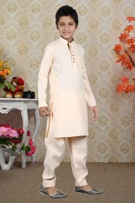 Gold Linen Cotton Pathani With Solid Work Kids Boys Pathani 3