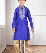 Royal Blue Art Silk Embroidery Kids Boys Dhoti Kurta