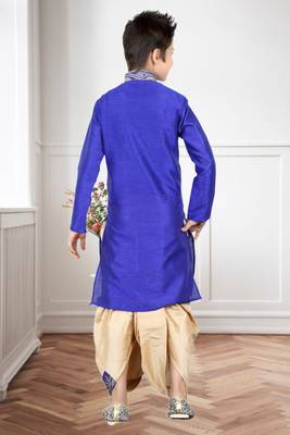 Royal Blue Art Silk Embroidery Kids Boys Dhoti Kurta 4