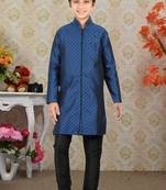 Navy Blue Brocket Hand Work Kids Boys Indo Western Dress