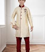 Cream Brocket Hand Work Kids Boys Indo Western Dress