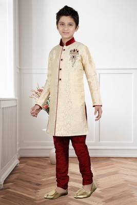 Cream Brocket Hand Work Kids Boys Indo Western Dress 2