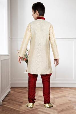 Cream Brocket Hand Work Kids Boys Indo Western Dress 4