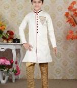 Off White Brocket Hand Work Kids Boys Indo Western Dress
