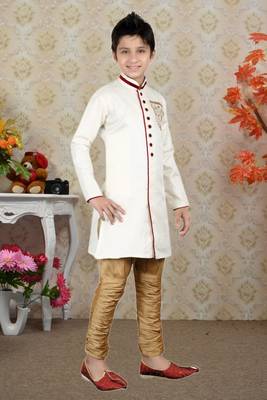 Off White Brocket Hand Work Kids Boys Indo Western Dress 3