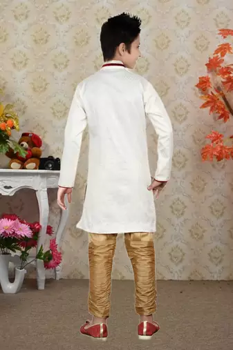 Off White Brocket Hand Work Kids Boys Indo Western Dress
