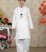 White Linen Cotton Embroidery Kids Boys Pathani