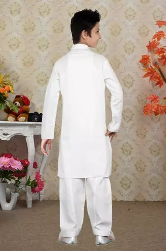 White Linen Cotton Embroidery Kids Boys Pathani