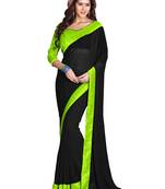 Black plain faux georgette saree with blouse