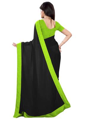 Black plain faux georgette saree with blouse 2