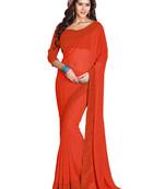 Orange plain faux georgette saree with blouse