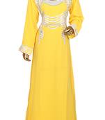 Yellow Embroidered Crystal & Beads Embellished Traditional Chiffon kaftan