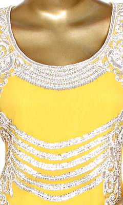 Yellow Embroidered Crystal & Beads Embellished Traditional Chiffon kaftan 2
