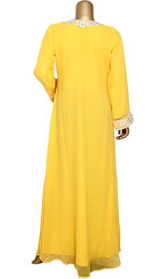 Yellow Embroidered Crystal & Beads Embellished Traditional Chiffon kaftan 4