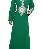 Green Embroidered Crystals & Beads Embellished Traditional Chiffon kaftan