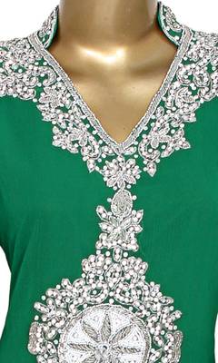 Green Embroidered Crystals & Beads Embellished Traditional Chiffon kaftan 2