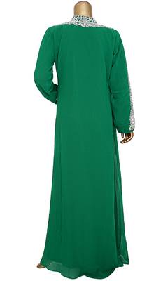 Green Embroidered Crystals & Beads Embellished Traditional Chiffon kaftan 4