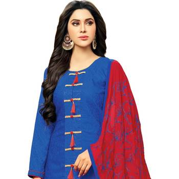 Royal-blue embroidered jacquard salwar 4