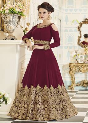 Maroon embroidered georgette salwar with dupatta 1