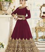 Maroon embroidered georgette salwar with dupatta