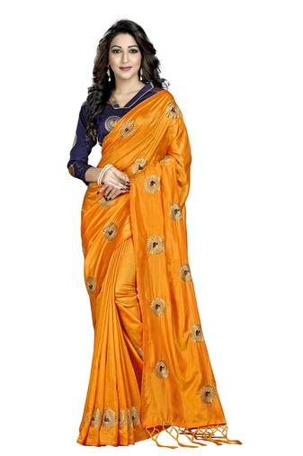 Orange Embroidered Art Silk Saree With Blouse