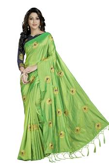 Green embroidered art silk saree with blouse