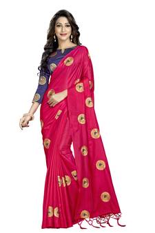 Red Embroidered Art Silk Saree With Blouse
