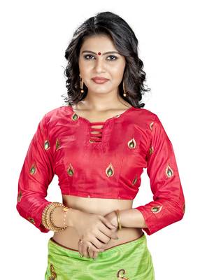 Parrot Green Embroidered Art Silk Saree With Blouse 3