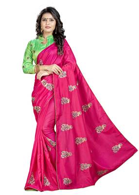 Pink Embroidered Art Silk Saree With Blouse 1