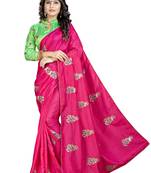 Pink Embroidered Art Silk Saree With Blouse
