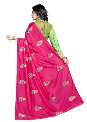 Pink Embroidered Art Silk Saree With Blouse 2