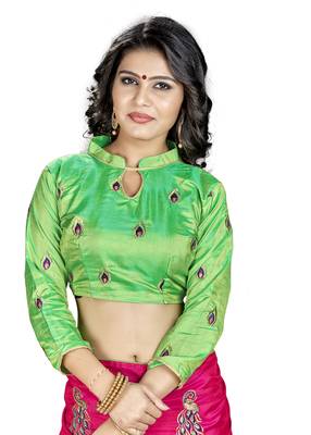 Pink Embroidered Art Silk Saree With Blouse 3