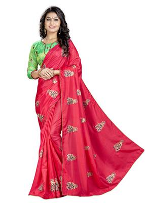 Red Embroidered silk blend Saree With Blouse 1